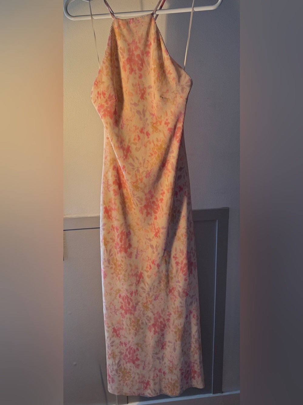Dynamite Pink and Yellow Floral Ribbed Maxi Dress